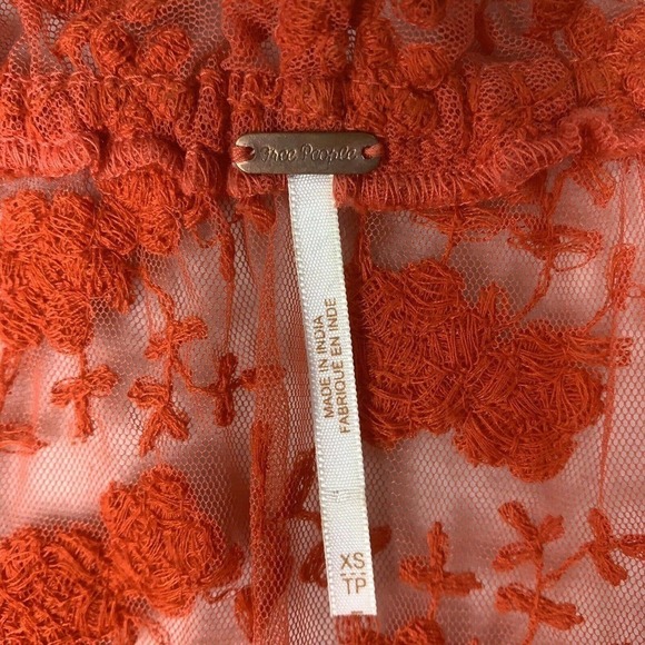 Free People Jubilee Red Embroidered Floral Mesh Oversized Top Womens Size XS - Picture 11 of 16